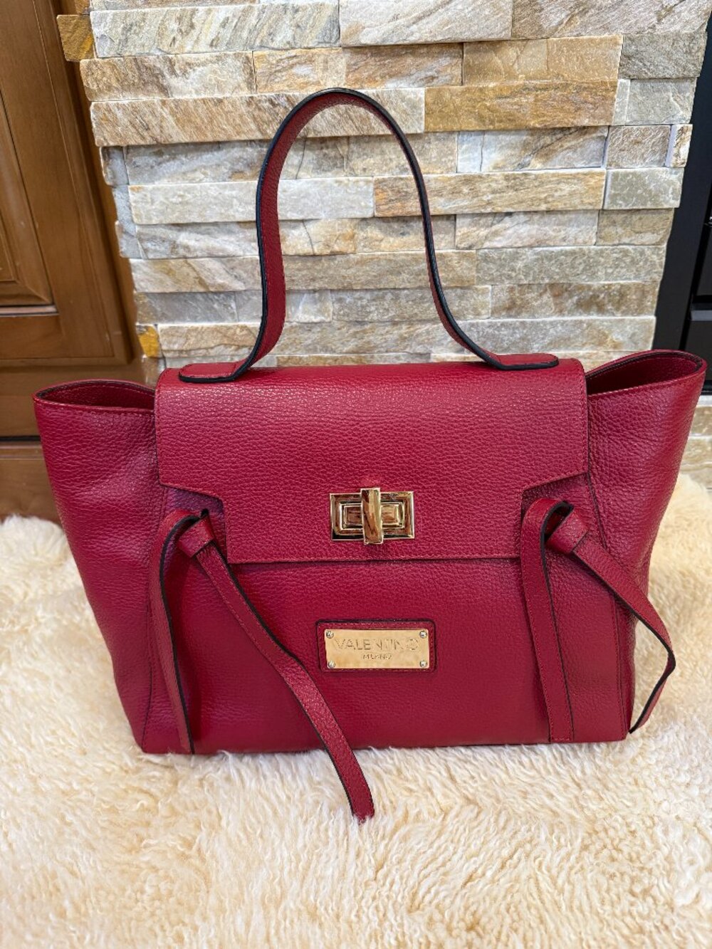 Valentino by Mario Valentino Camilla Red Leather Satchel Tote